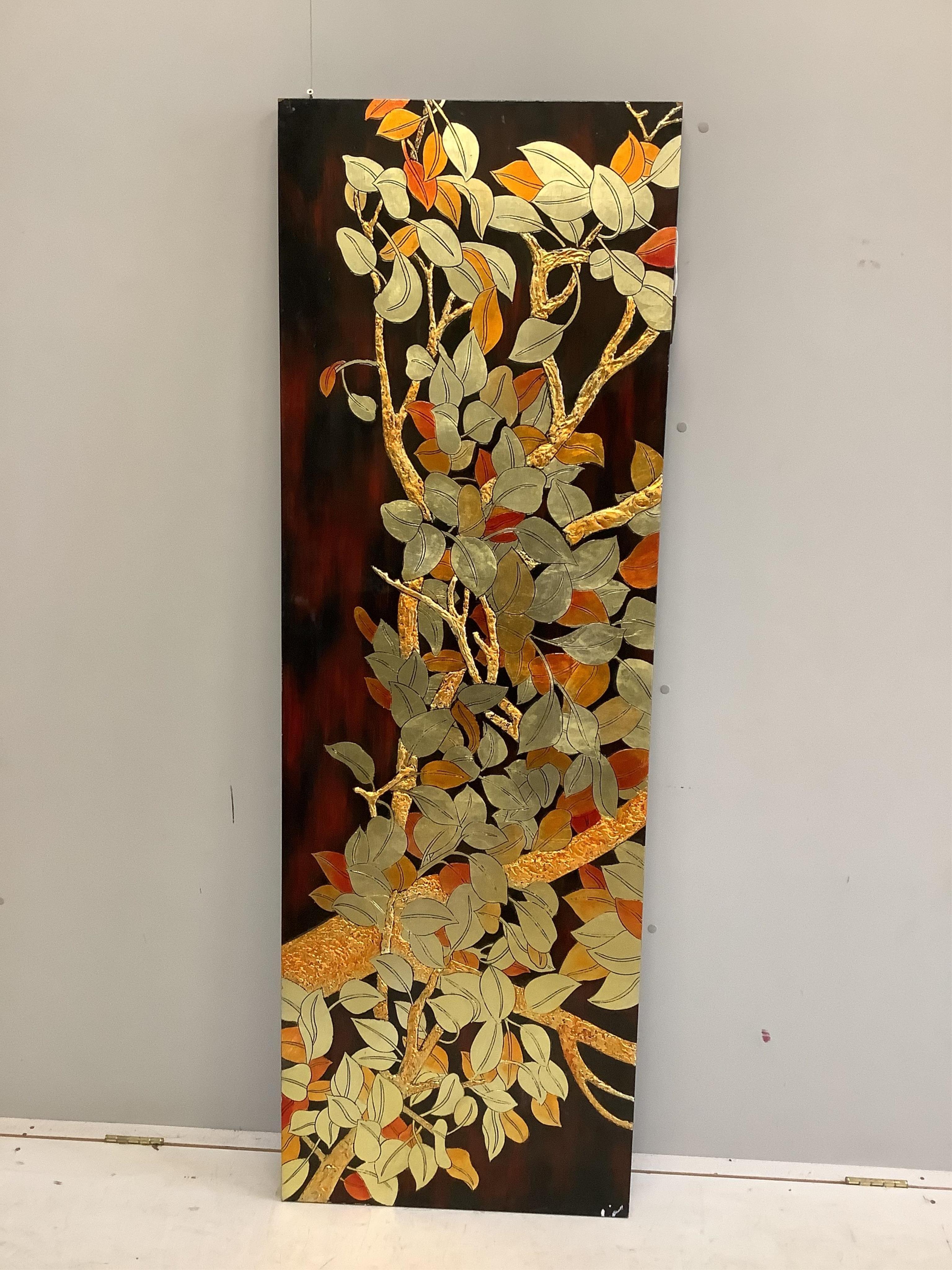 A decorative rectangular floral relief wall panel, width 60cm, height 180cm. Condition - fair to good